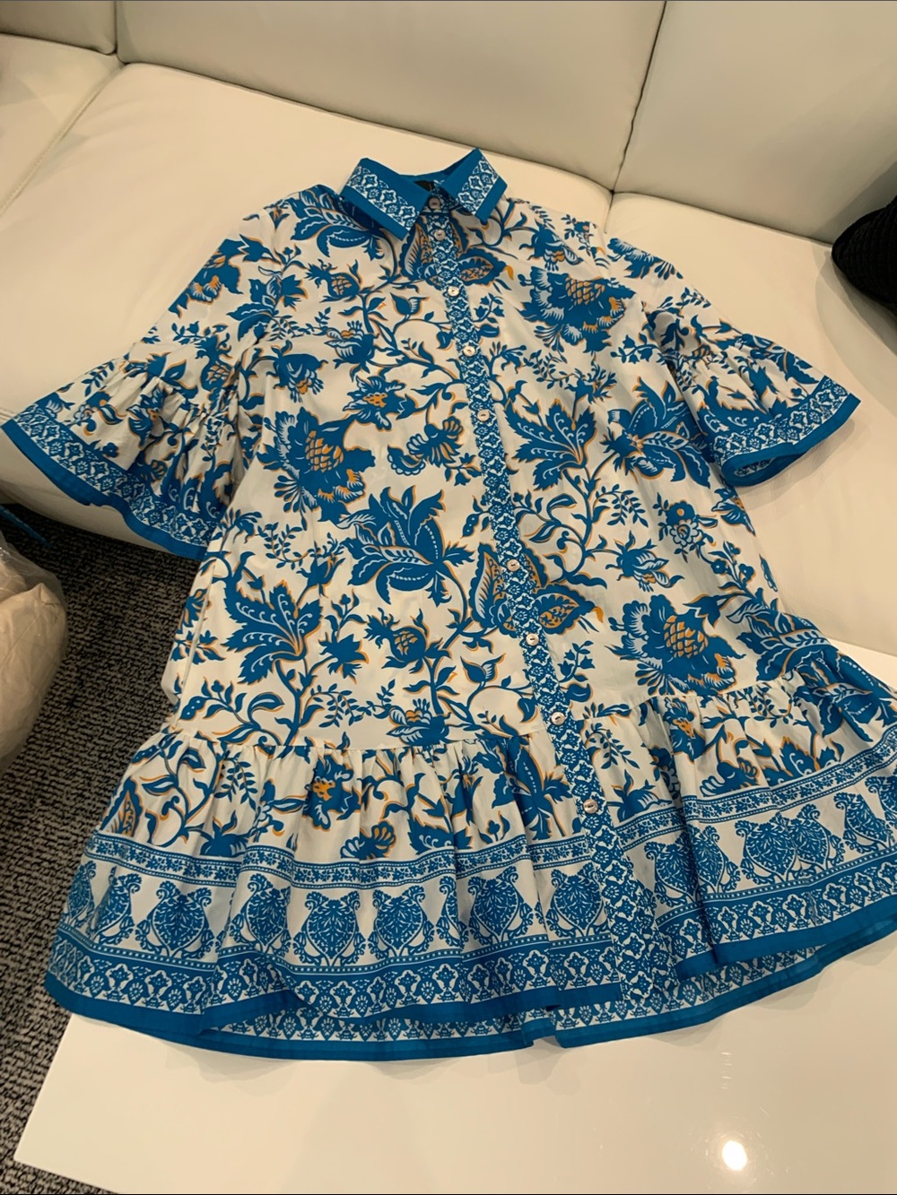 Etro Blue and White Floral Print Dress with orange accents. Worn once. Size 44 - Picture 8 of 10